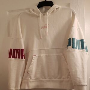Puma White Hoodie with Fuschia and Green Accents